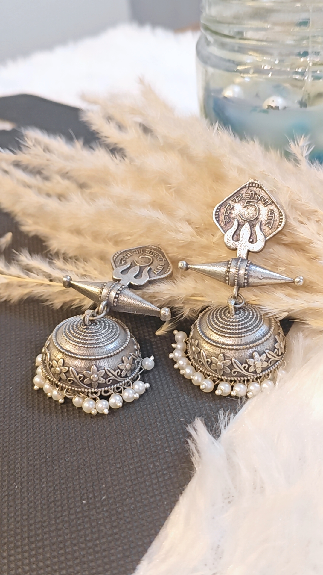 ANTIQUE SILVER TRISHUL COIN DESIGN JHUMKAS - Image 4
