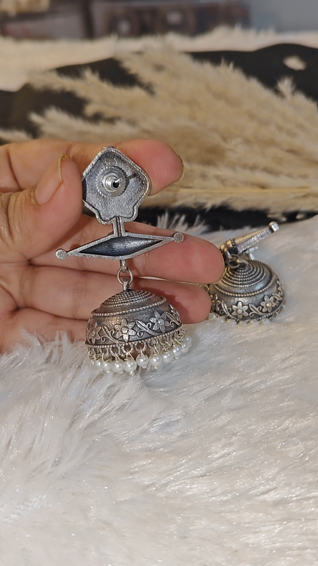 ANTIQUE SILVER TRISHUL COIN DESIGN JHUMKAS - Image 3