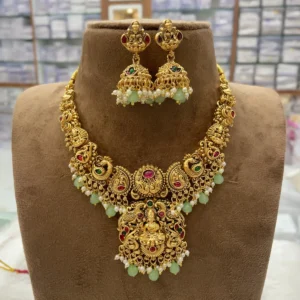 ANTIQUE TEMPLE NECKLACE SET WITH GODDESS LAKSHMI MOTIF