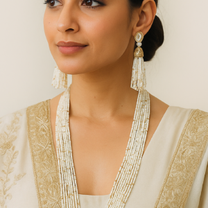 ELEGANT WHITE & GOLD MULTI-LAYER BEADED MALA