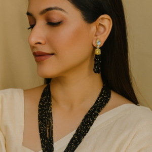 ELEGANT BLACK & GOLD MULTI-LAYER BEADED MALA