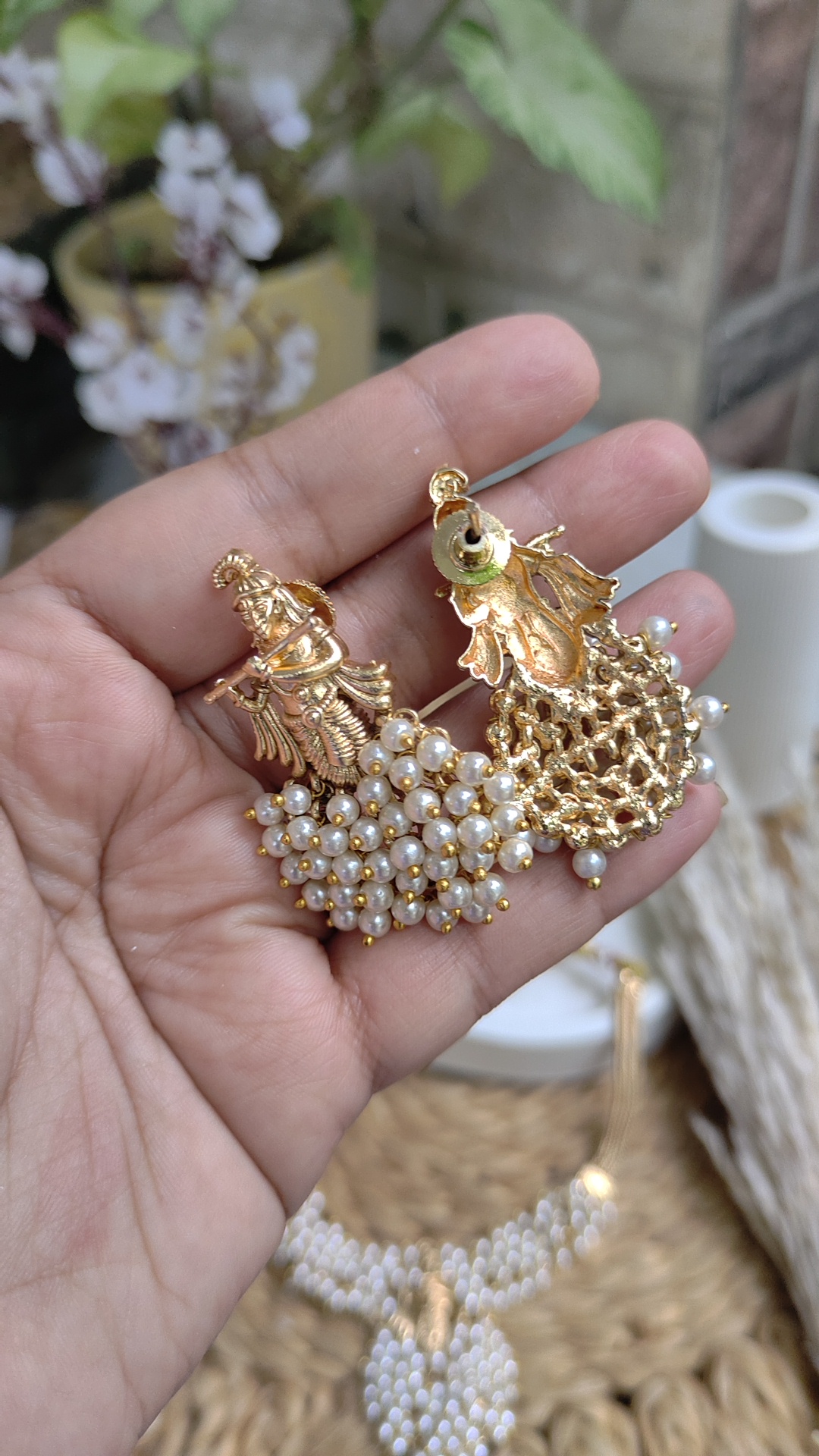 KRISHNA PEARL NECKLACE WITH JHUMKAS - Image 5