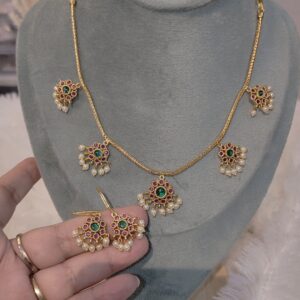 KAANCHI NECKLACE SET WITH RUBY, EMERALD & PEARL DETAILING