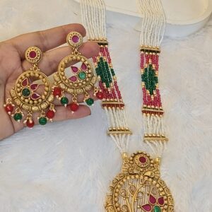 TRADITIONAL BEADED RAJWADI RANI HAAR WITH EARRINGS
