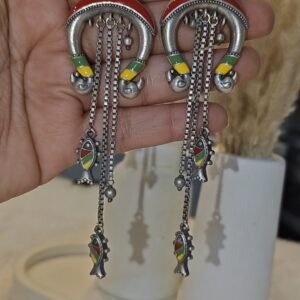 SILVER REPLICA TRIBAL DANGLER MULTICOLOR FISH MOTIF