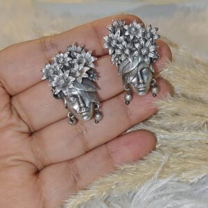 OXIDISED SILVER REPLICA FACE EARRINGS