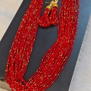 ELEGANT RED & GOLD MULTI-LAYER BEADED MALA