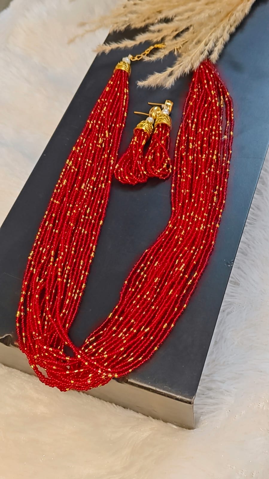 ELEGANT RED & GOLD MULTI-LAYER BEADED MALA