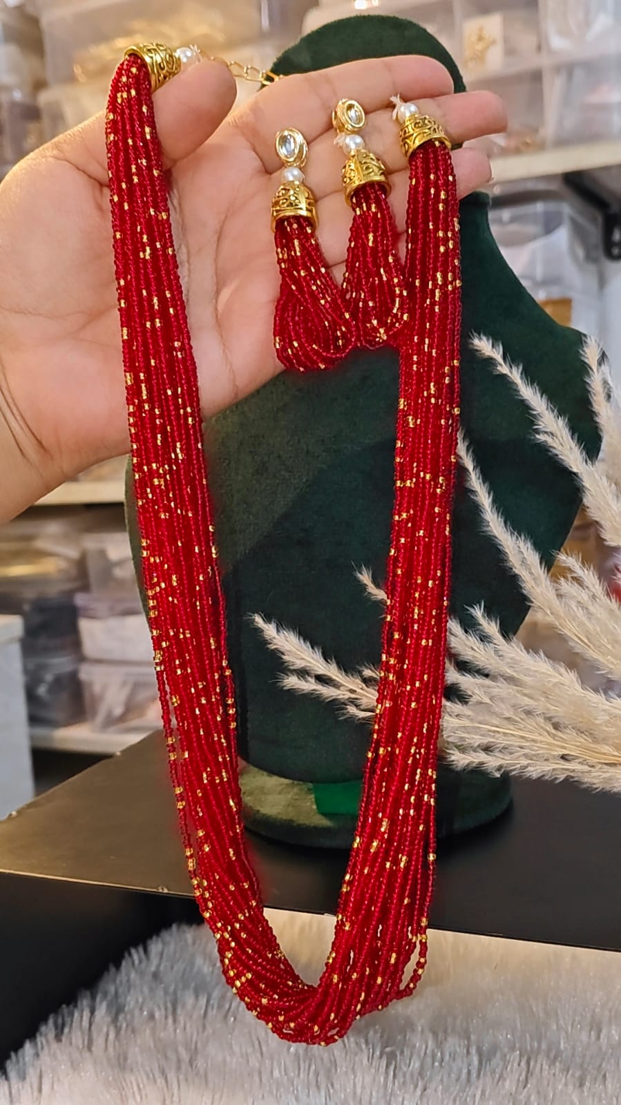 ELEGANT RED & GOLD MULTI-LAYER BEADED MALA - Image 2