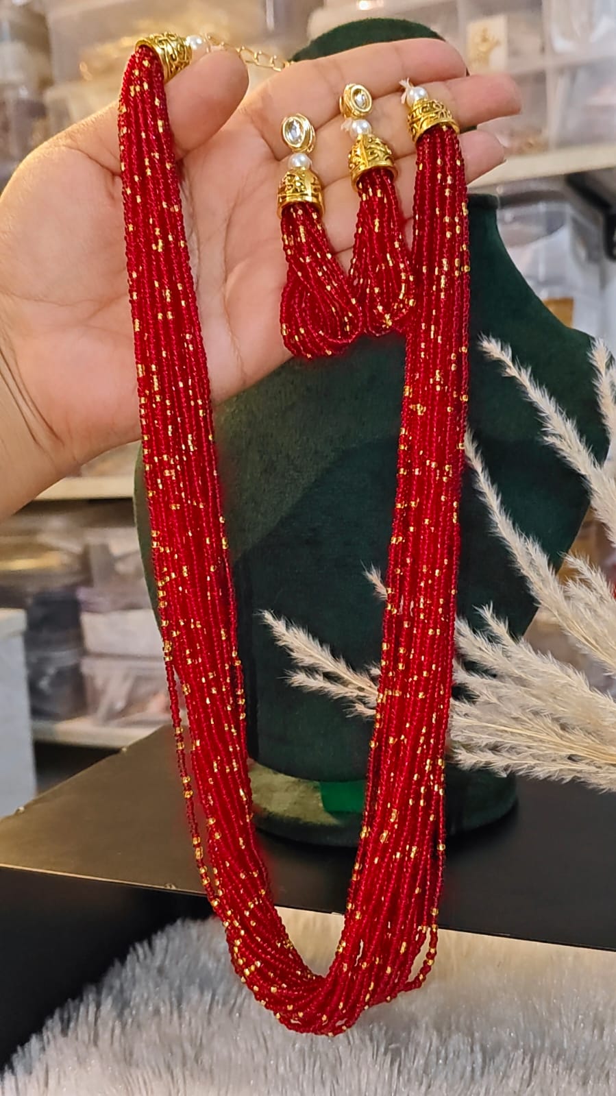 ELEGANT RED & GOLD MULTI-LAYER BEADED MALA - Image 3
