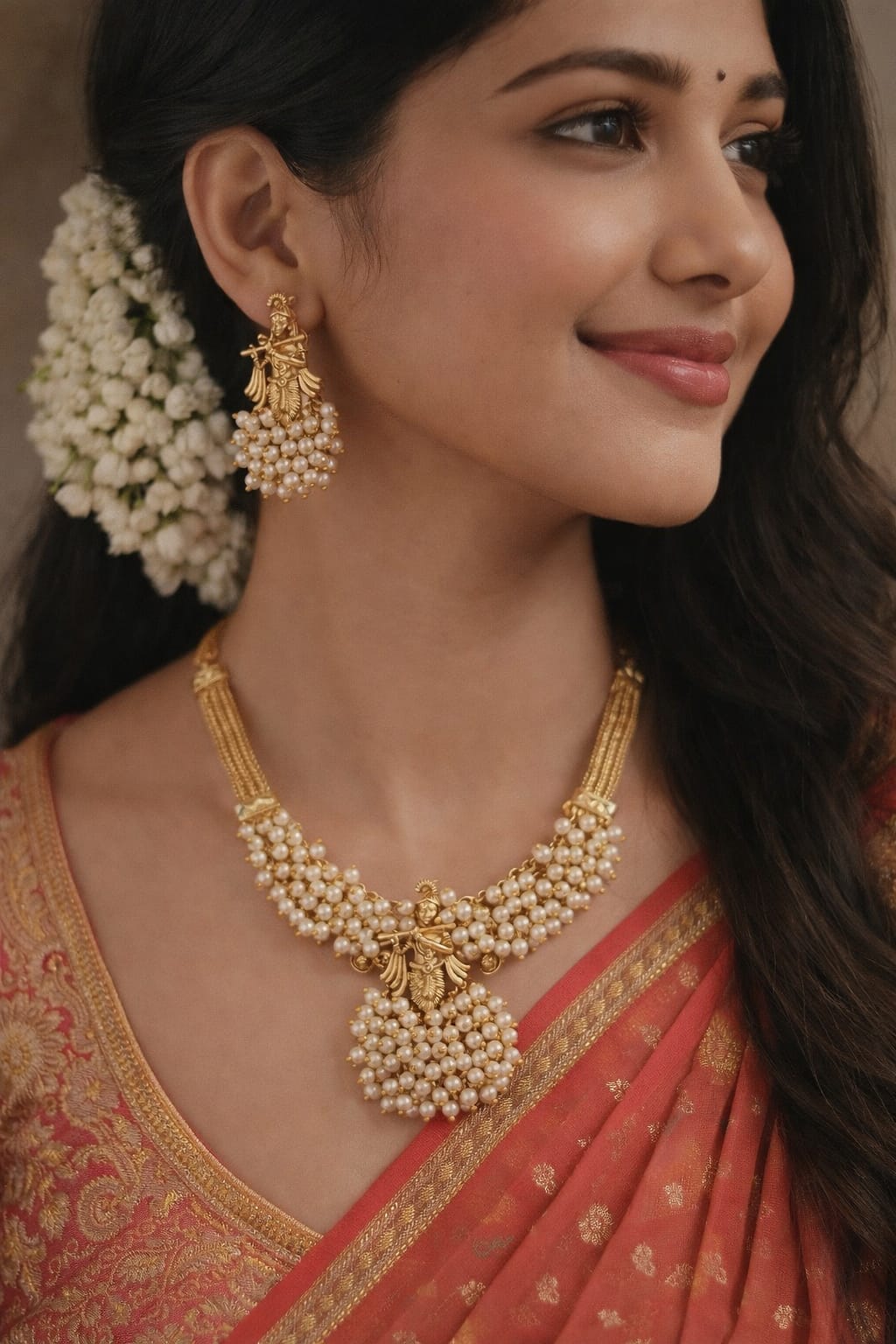 KRISHNA PEARL NECKLACE WITH JHUMKAS