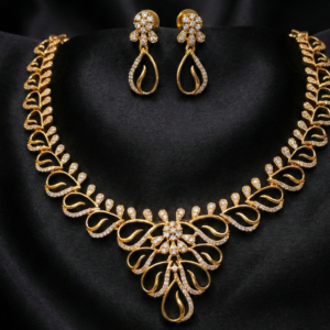 RAHA - GOLD-PLATED CZ NECKLACE & EARRING SET
