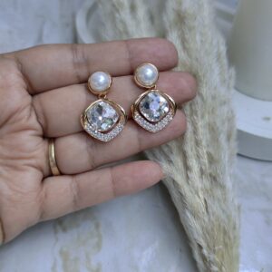 ROSE GOLD STAINLESS STEEL PREMIUM & ELEGANT ( AD DIAMONDS ) EARRINGS FOR WOMEN