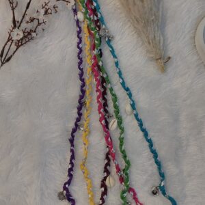 MULTICOLOR BRAIDED HAIR BAND WITH SHELL & CHARMS