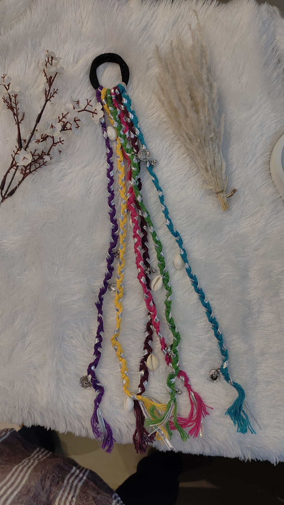MULTICOLOR BRAIDED HAIR BAND WITH SHELL & CHARMS