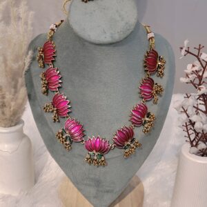 PINK LOTUS NECKLACE SET WITH EARRINGS