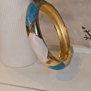 GOLD-PLATED ENAMEL KADA – SKY BLUE & PEARL