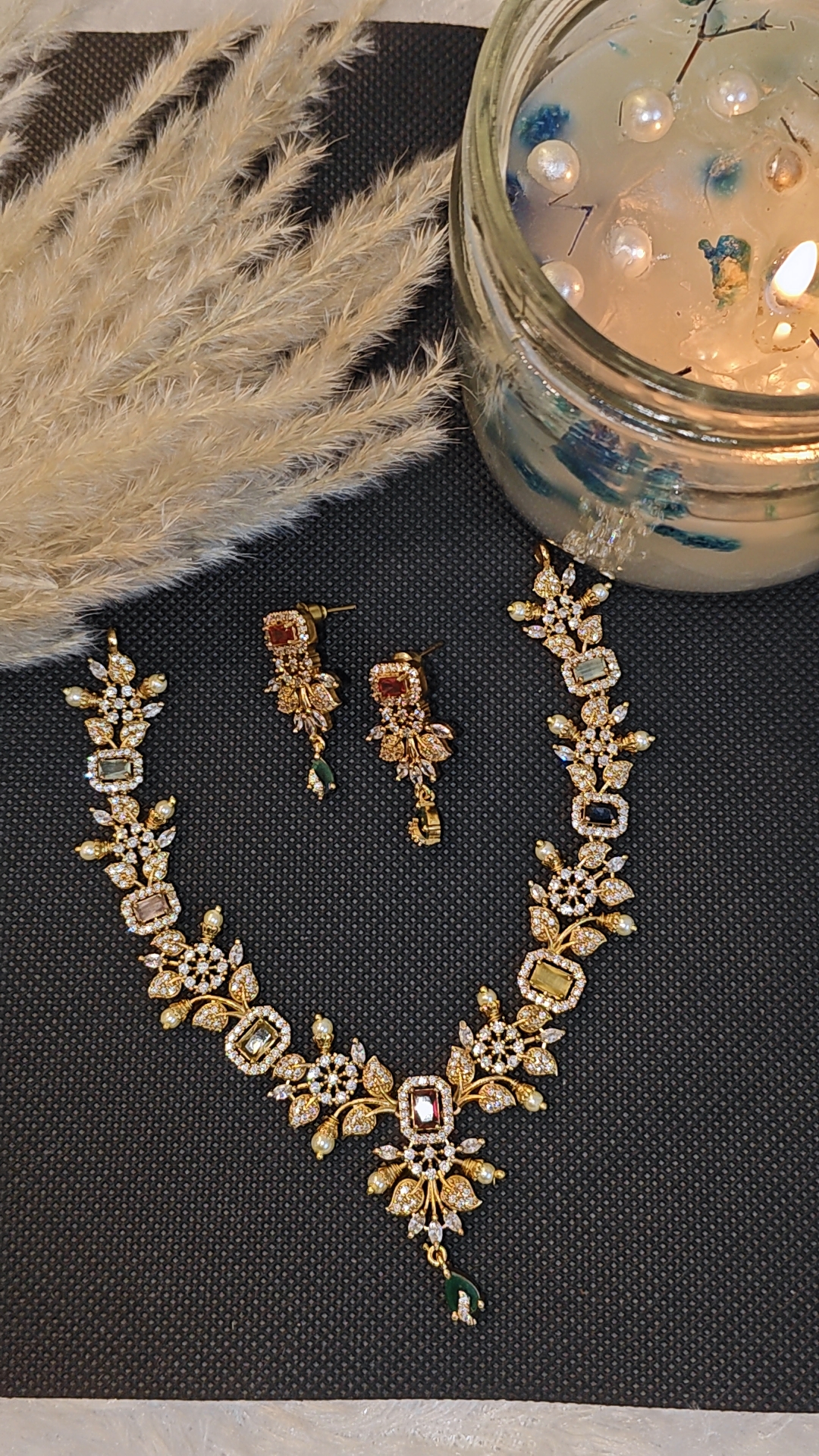 VANYA - NECKLACE SET WITH MULTICOLOR STONES & EMERALD DROPS - Image 6