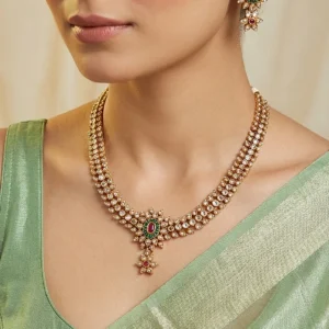 CLASSIC PARVATHI GOLD-PLATED NECKLACE SET WITH RUBY & EMERALD ACCENTS
