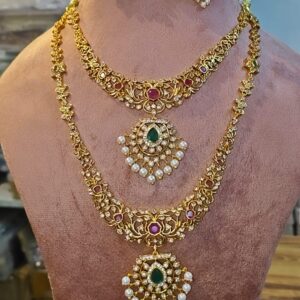 ROYAL DUAL-LAYER KUNDAN NECKLACE SET WITH PEARL DROP