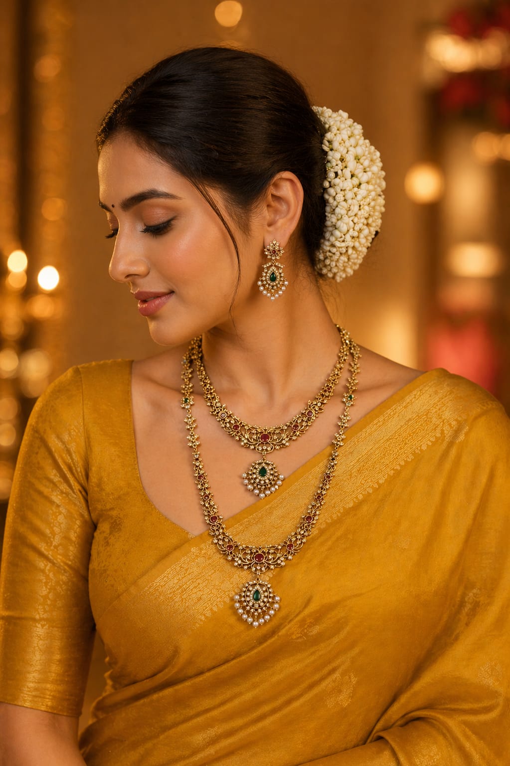 ROYAL DUAL-LAYER KUNDAN NECKLACE SET WITH PEARL DROP - Image 2