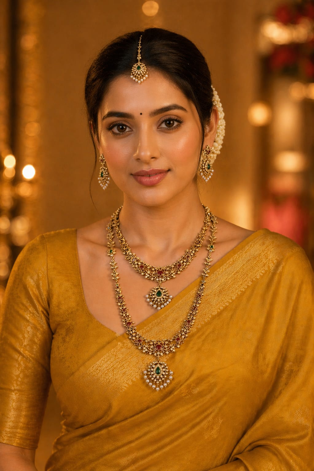ROYAL DUAL-LAYER KUNDAN NECKLACE SET WITH PEARL DROP - Image 3