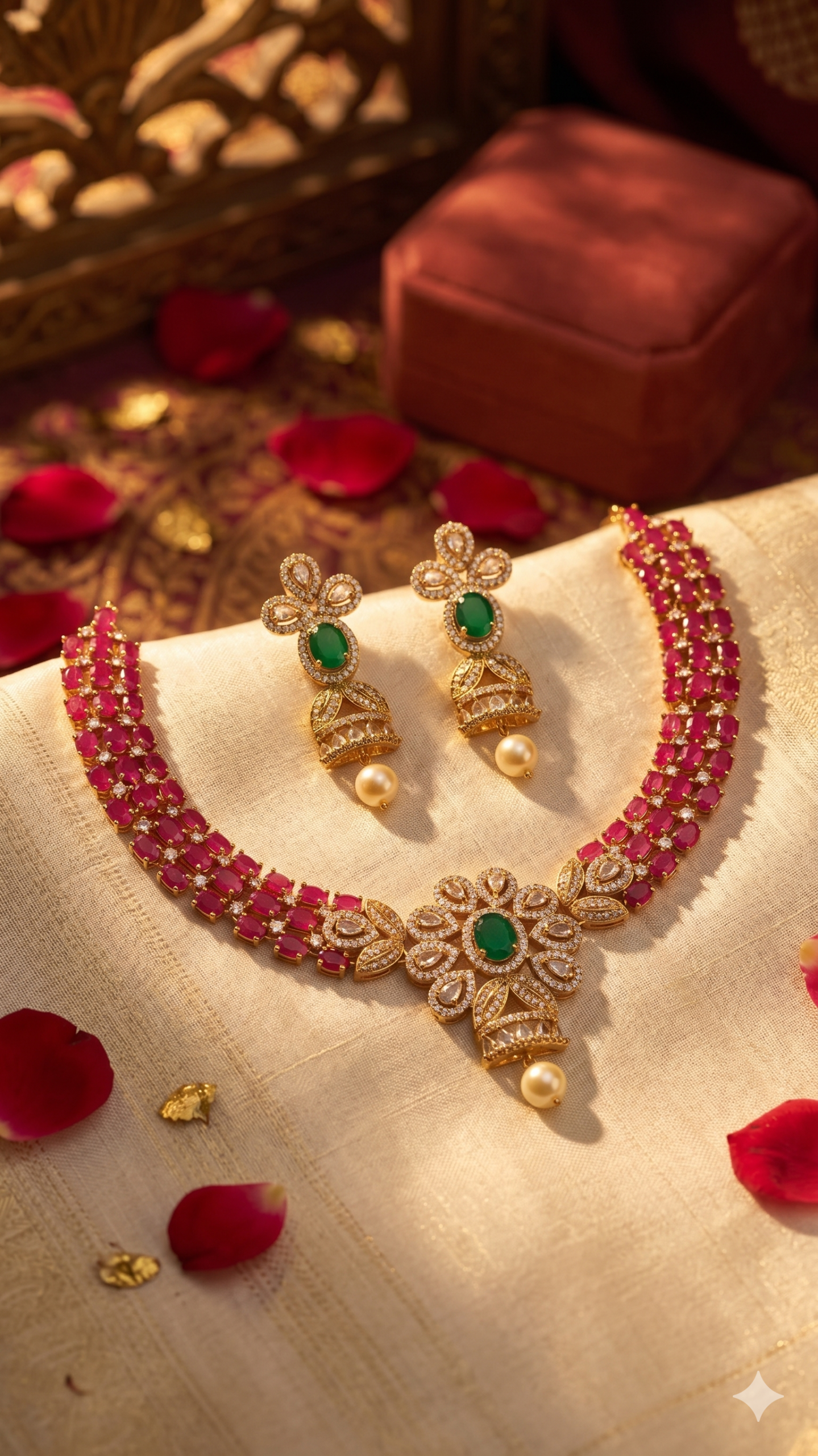 ADVIKA - RUBY KEMP STONE CHOKER NECKLACE SET - Image 4