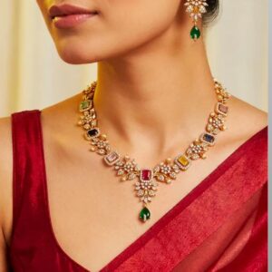 VANYA - NECKLACE SET WITH MULTICOLOR STONES & EMERALD DROPS