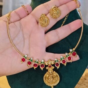 TEMPLE JEWELLERY NECKLACE SET WITH GODDESS LAKSHMI PENDANT 2.0