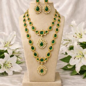 MISHA EMERALD GREEN LONG AND SHORT NECKLACE SET -COMBO