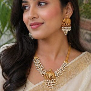 ELEPHANT PEARL NECKLACE WITH JHUMKAS