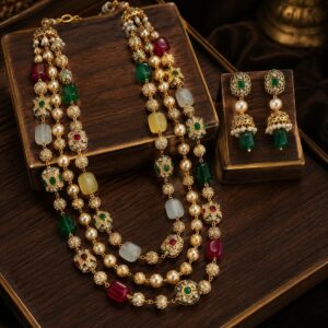 ANTIQUE 3 LAYER MONALISA STONE NECKLACE SET