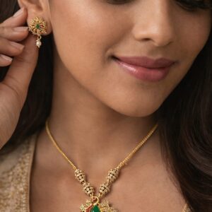 PEACOCK GOLD-PLATED NECKLACE SET WITH AD STONES